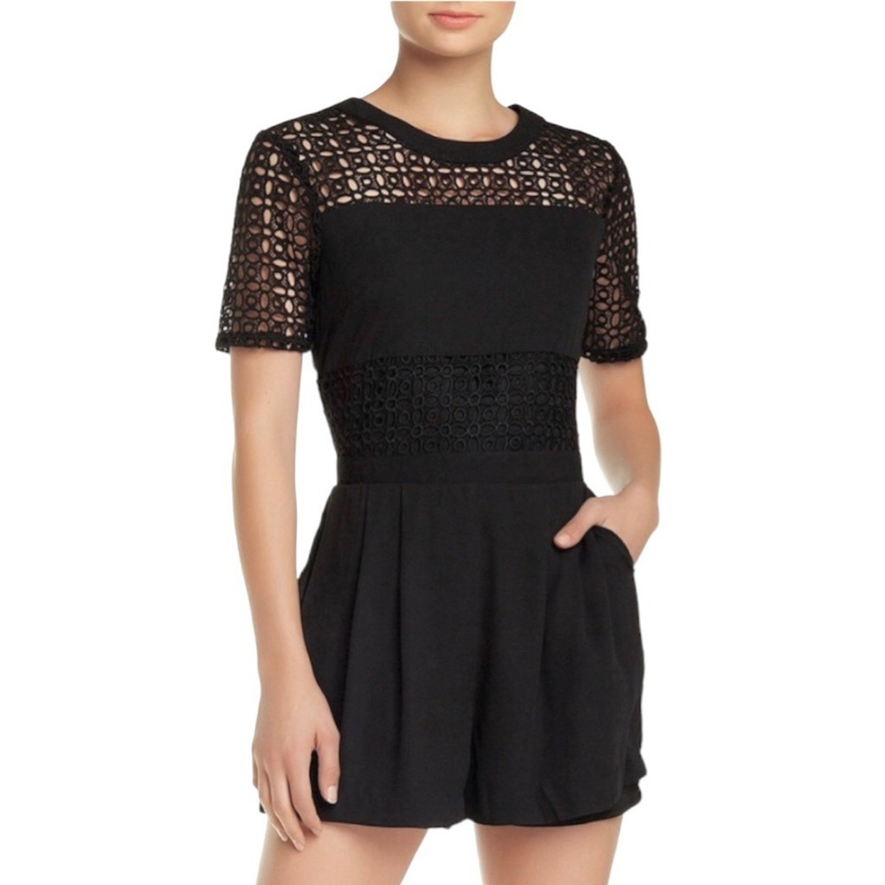 Romeo + Juliet Couture Black Eyelet Romper with Pockets Size Medium